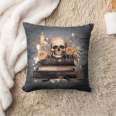 スカルグレーと金ゴールドバラブラックハロウィーン クッション (ブランケット)