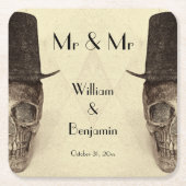 スカルゲイ氏とヴィンテージレトロセピア結婚ズ スクエアペーパーコースター (正面)