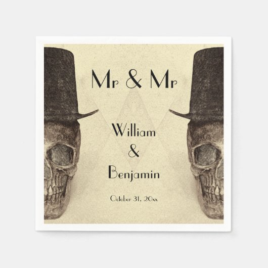 スカルゲイ氏とヴィンテージレトロセピア結婚ズ スタンダードカクテルナプキン (正面)