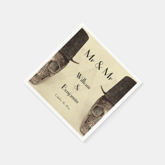 スカルゲイ氏とヴィンテージレトロセピア結婚ズ スタンダードカクテルナプキン (角)