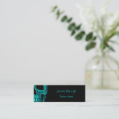 スカルゴシックダークティール(緑がかった色)ブラックマカブレタトゥーショップ スキニー名刺 (スタンド正面)