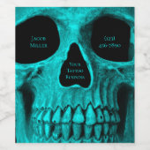 スカルゴシックダークティール（緑がかった色）ブラックマカブレタトゥーショップ ワインラベル (シングルラベル)