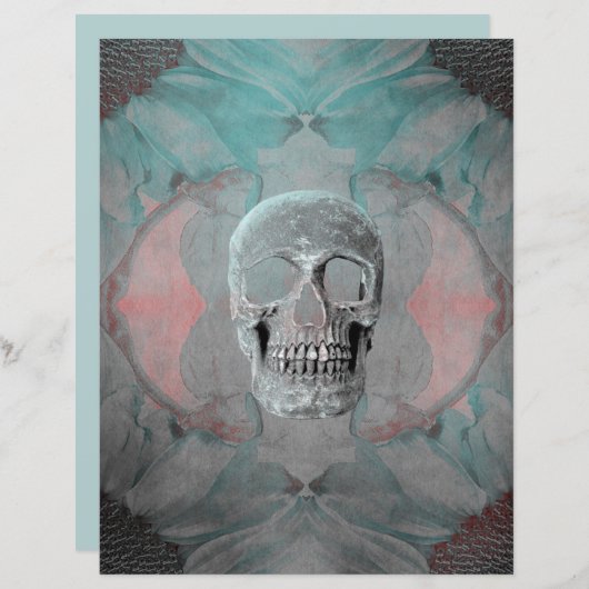 スカルゴシックフローラティール（緑がかった色）グレーピンクヴィンテージテクスチャ (正面/裏面)