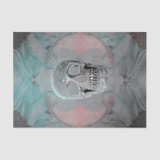 スカルゴシックフローラティール(緑がかった色)ピンクグレーヴィンテージテクスチャ 薄葉紙 (正面)