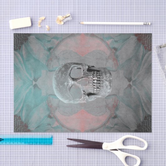 スカルゴシックフローラティール(緑がかった色)ピンクグレーヴィンテージテクスチャ 薄葉紙 (クラフト)