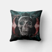 スカルゴシックフローラティール（緑がかった色）ブラックレッドグランジテクスチャ クッション (裏面)