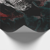 スカルゴシックフローラティール(緑がかった色)黒グランジ赤テクスチャ ラッピングペーパー (角)