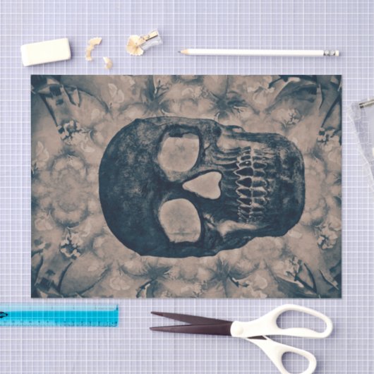 スカルゴシックヴィンテージアンティークセピアティール(緑がかった色)ネガ 薄葉紙 (クラフト)