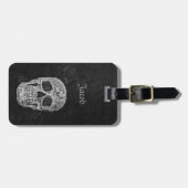 スカルゴシック様式の古いテクスチャ白黒グランジ ラゲッジタグ (正面横)