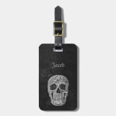 スカルゴシック様式の古いテクスチャ白黒グランジ ラゲッジタグ (正面縦)