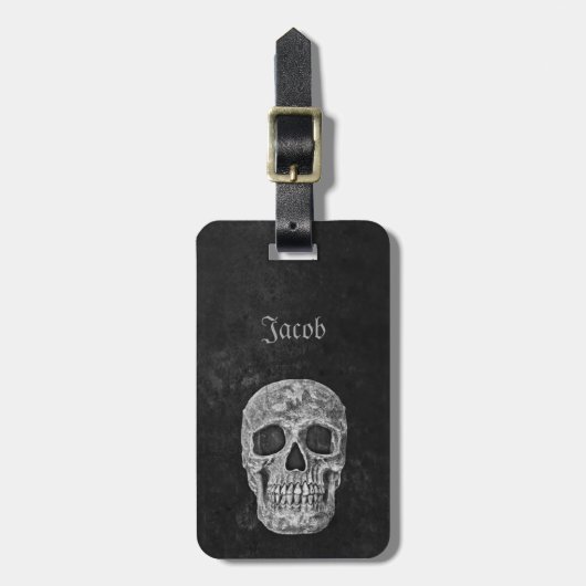スカルゴシック様式の古いテクスチャ白黒グランジ ラゲッジタグ (正面縦)