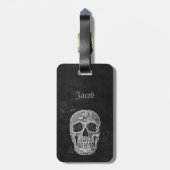 スカルゴシック様式の古いテクスチャ白黒グランジ ラゲッジタグ (裏面縦)