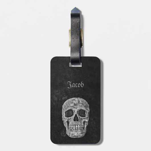 スカルゴシック様式の古いテクスチャ白黒グランジ ラゲッジタグ (裏面縦)