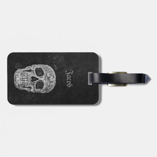 スカルゴシック様式の古いテクスチャ白黒グランジ ラゲッジタグ (裏面横)