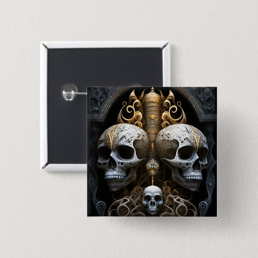スカルゴシック様式ホラーゴシック超現実美術 缶バッジ (正面&裏面)