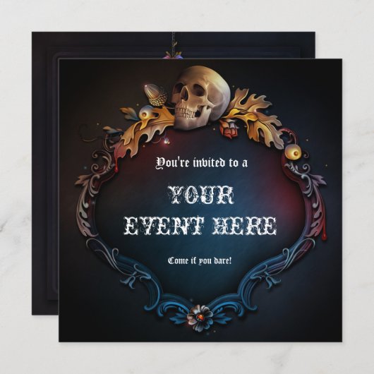 スカルゴシック誕生日ハローウィンパーティ招待状 招待状 (正面/裏面)