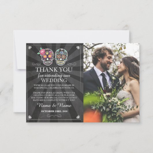 スカルサンキューフォトカードゴシックハロウィーン 招待状 (正面)