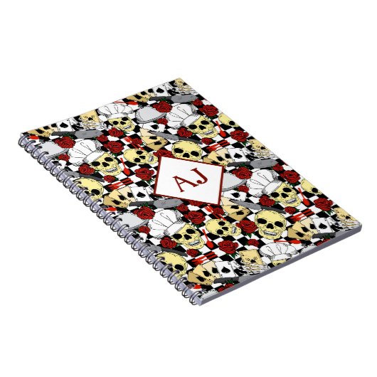 スカルシェフハットを着て赤いバラ柄シェフ ノートブック (右側)