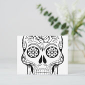 スカルスケッチに白い背景に黒いインクを付ける ポストカード (スタンド正面)