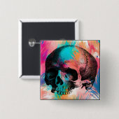 スカルスケッチ(背カラフル景) 缶バッジ (正面&裏面)