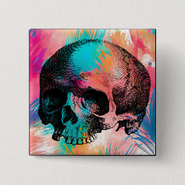 スカルスケッチ(背カラフル景) 缶バッジ