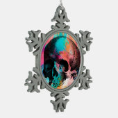 スカルスケッチ(Bohoの背カラフル景あり) スノーフレークピューターオーナメント (左)