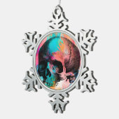 スカルスケッチ(Bohoの背カラフル景あり) スノーフレークピューターオーナメント (右)