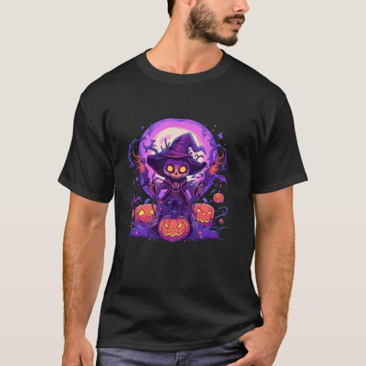 スカルスケルトンウィッチ不気味ジャックオランタン不気味 Tシャツ (正面)