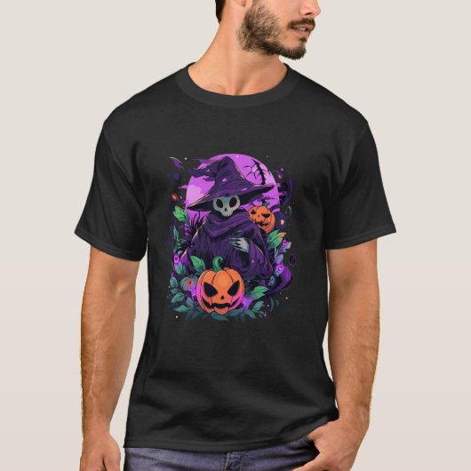 スカルスケルトンウィッチ不気味ジャックオランタン不気味 Tシャツ (正面)