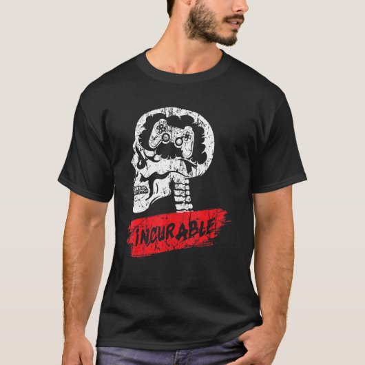 スカルスケルトンゲームコントローラ面白いハロウィーンG Tシャツ (正面)