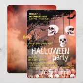 スカルスケルトンハローウィンパーティフリーキーレッドナイト 招待状 (正面/裏面)