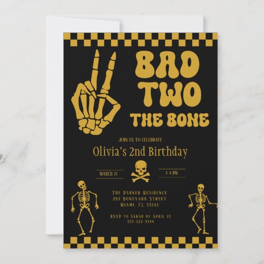 スカルスケルトン Bad to the Bone 2歳の誕生日 招待状 (正面)
