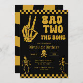 スカルスケルトン Bad to the Bone 2歳の誕生日 招待状 (正面/裏面)