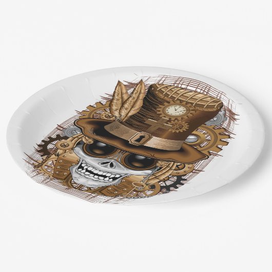 スカルスチームパンクブードゥーレトロ機 ペーパープレート (アングル)
