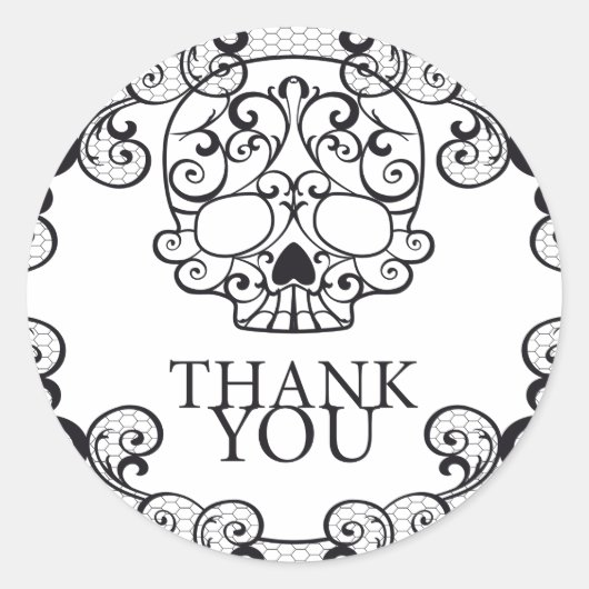 スカルステッカーファンシーカラベラサンキューシール ラウンドシール (正面)