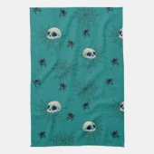 スカルスパイダーススパイダーウェブグリーンハロウィーン キッチンタオル (縦)