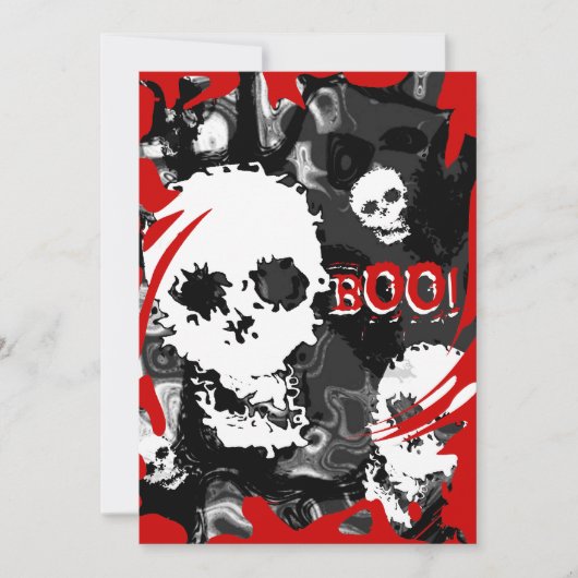 スカルスペクターB&Wが赤い'BOO!'招待状を旋回 招待状 (正面)