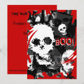 スカルスペクターB&Wが赤い'BOO!'招待状を旋回 招待状 (正面/裏面)