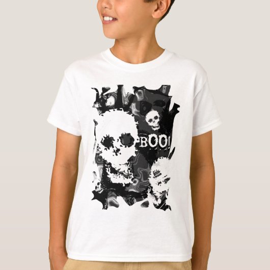 スカルスペクターB&WはBoo!」子供のTシャツを旋回 Tシャツ (正面)
