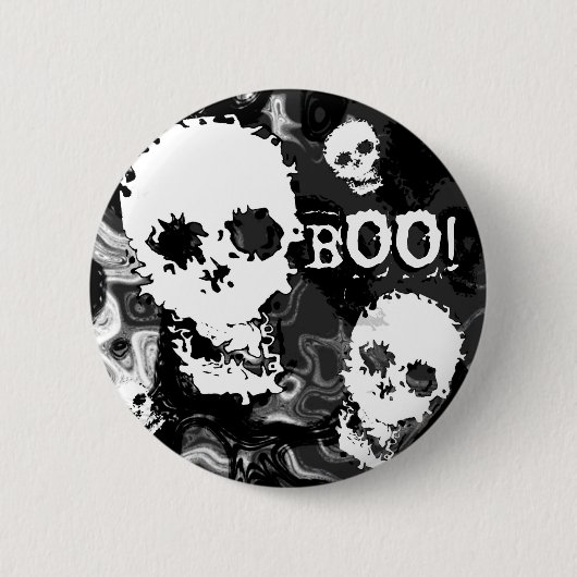 スカルスペクターB&W 'Boo!'ボタン 缶バッジ (正面)