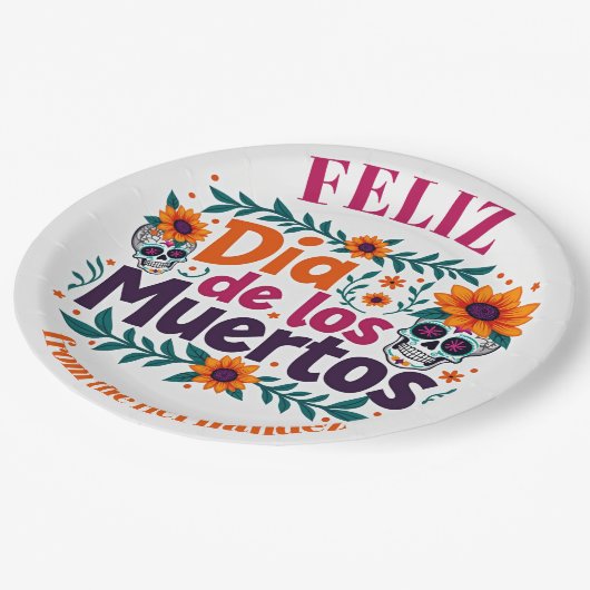 💀🎉スカルスワールセルヴウェア、ディアデロスムエルトス ペーパープレート (アングル)