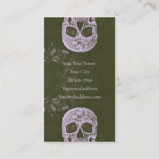 スカルタトゥーアーティストオリーブグリーンゴシックグランジ 名刺 (裏面)