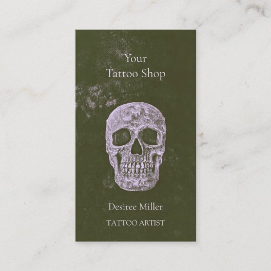 スカルタトゥーアーティストオリーブグリーンゴシックグランジ 名刺 (正面)