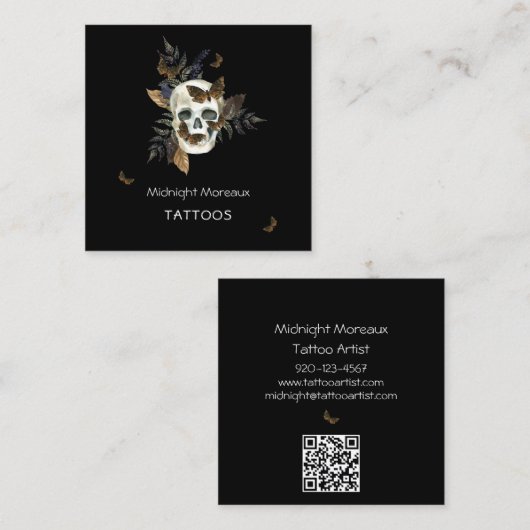 スカルタトゥーアーティストQRコード植物学 スクエア名刺 (正面/裏面)