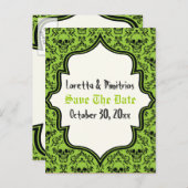 スカルダマスクグリーン、黒ハロウィーン日付を保存 案内ポストカード (正面/裏面)