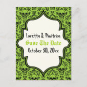 スカルダマスクグリーン、黒ハロウィーン日付を保存 案内ポストカード (正面)