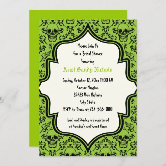 スカルダマスクハロウィン結婚ブライダルシャワー 招待状 (正面/裏面)