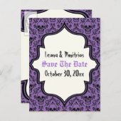 スカルダマスク紫の黒ハロウィーン日付を保存 案内ポストカード (正面/裏面)