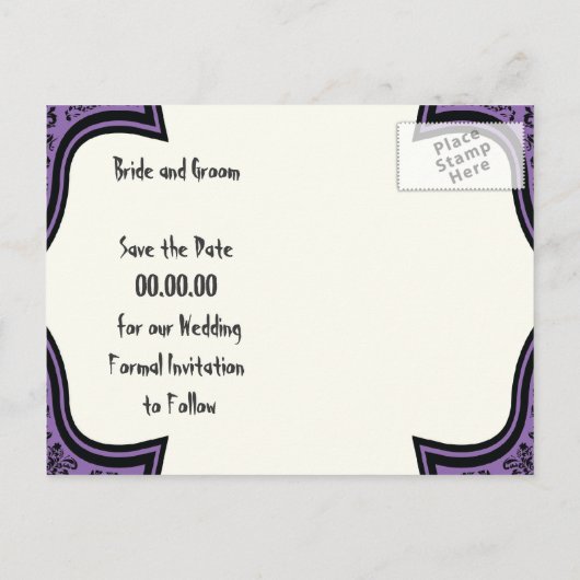 スカルダマスク紫の黒ハロウィーン日付を保存 案内ポストカード (裏面)