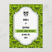 スカルダマスク緑の黒ハロウィーン日付を保存 案内ポストカード (正面)